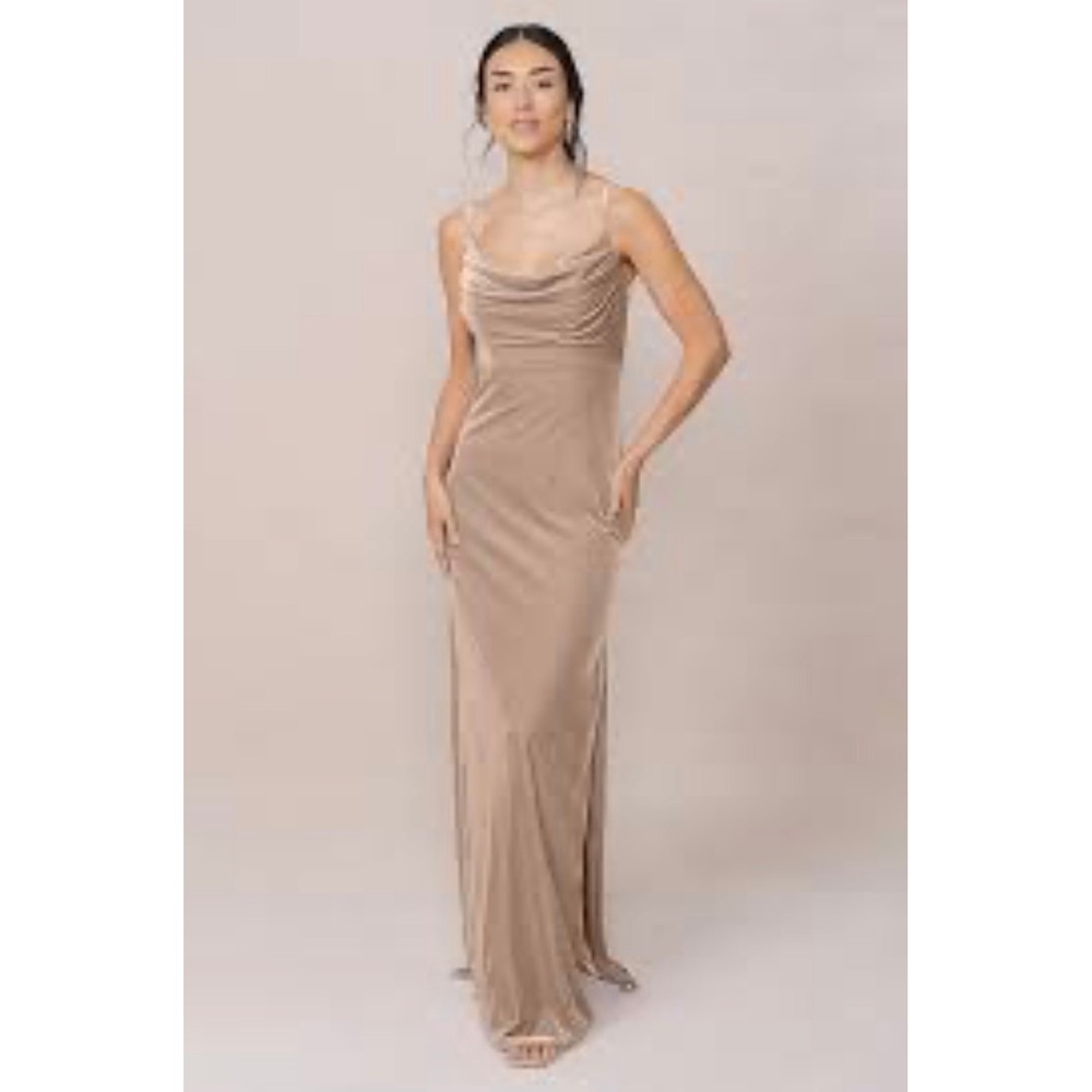 Revelry Skye Velvet Maxi Dress Rose Gold Cowl Neck Bridesmaid Gown Womens 8